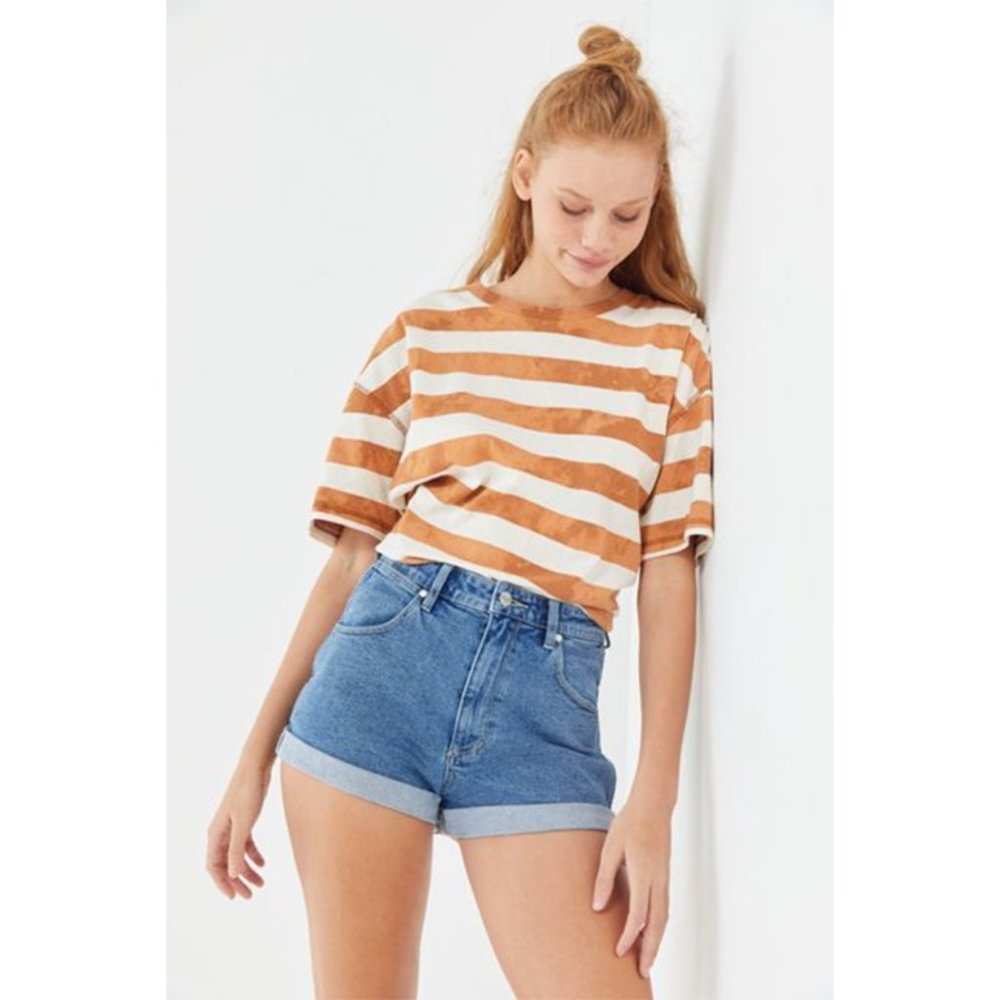 Wrangler Urban Outfitters Hourglass High Rise Denim Shorts Rigid Light Blue 26
